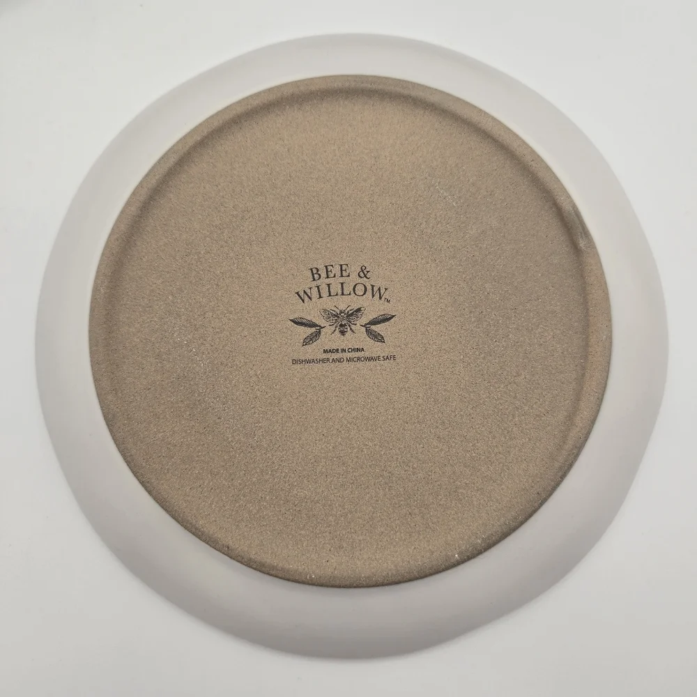 Bee & Willow Set Of 4 White Leaf Print Dessert Appetizer Salad Stoneware Plates